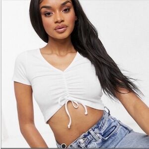 ASOS White Ruched Crop Top